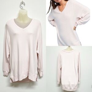 Saturday Sunday Anthropologie Womens Pink Long Sleeve Hacci V Neck Sweater
